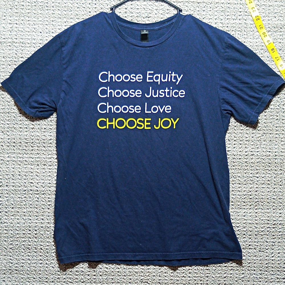 Gildan Softstyle Men's L Blue Cotton Jersey Crew Neck Graphic Quote T-Shirt D-5